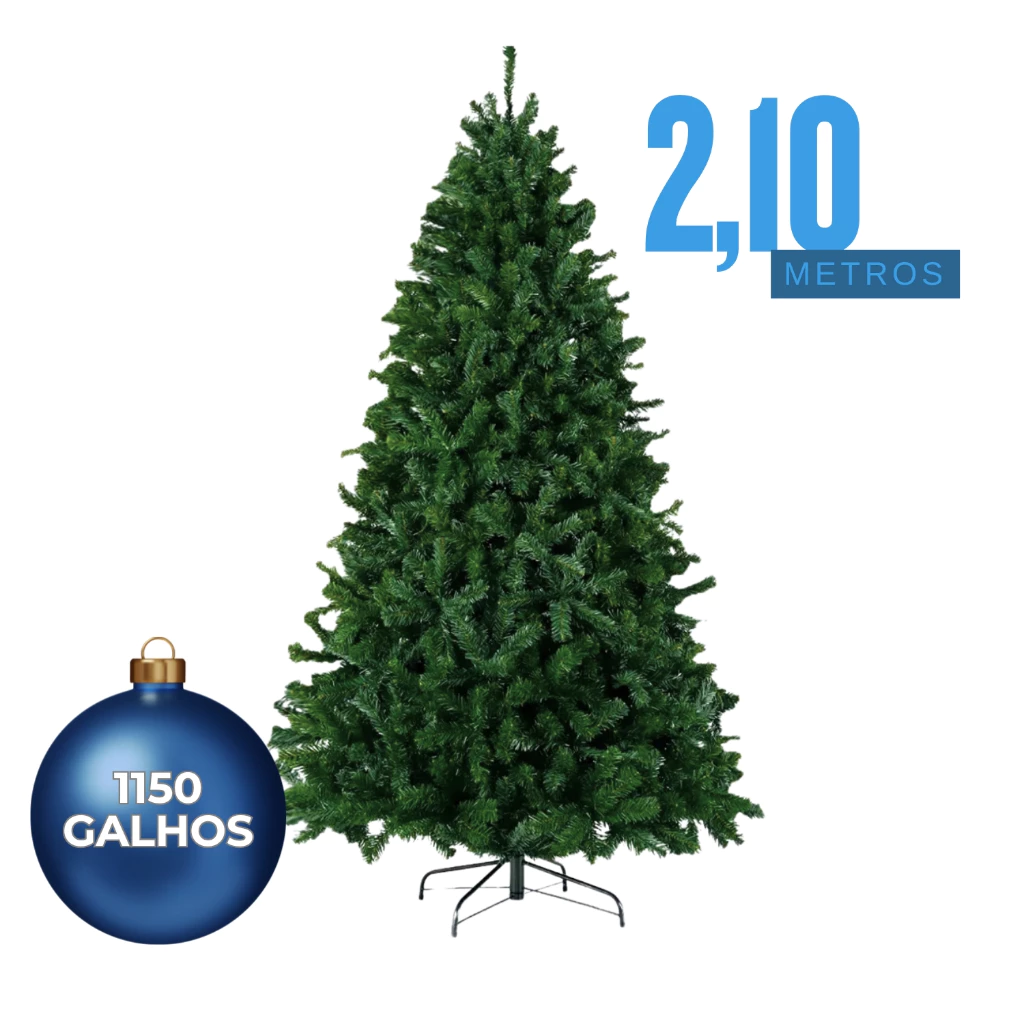Árvore de Natal 2.10m 1150 Galhos Verde Tradicional Pinheiro