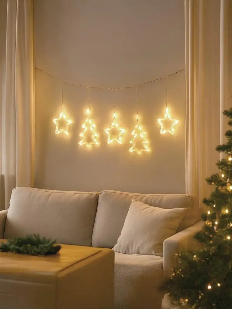 Cascata Led com Estrelas e Árvore de Natal Decoração