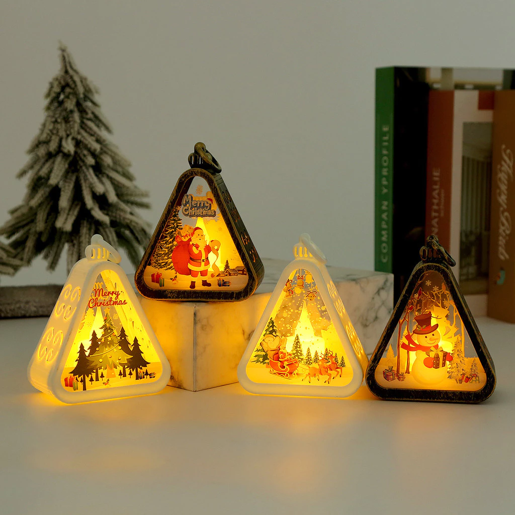 Decorações de Natal, presentes brilhantes, exibição de janela, enfeites de mesa, luzes ambientes